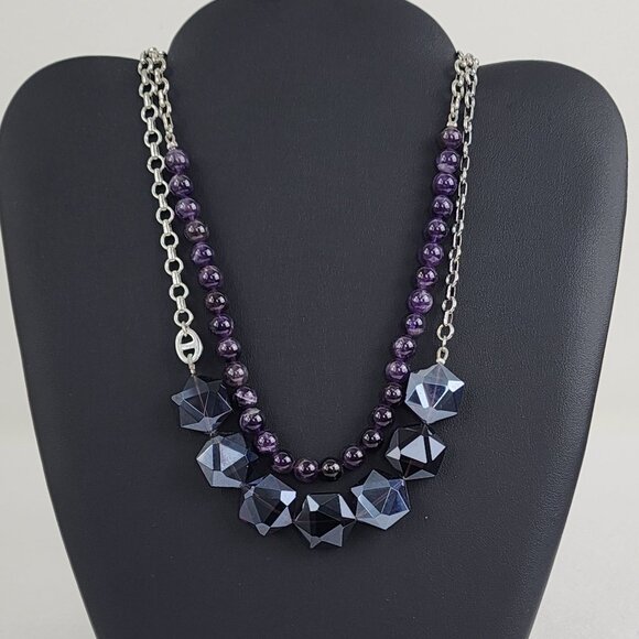 Lia Sophia Layered Amethyst Convertible 5 pc Necklace Sterling Silver - Picture 4 of 16